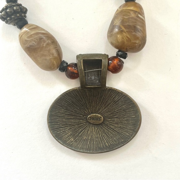 Chico’s vintage black & brown beaded, marble stone, glass pendant necklace - Picture 14 of 15